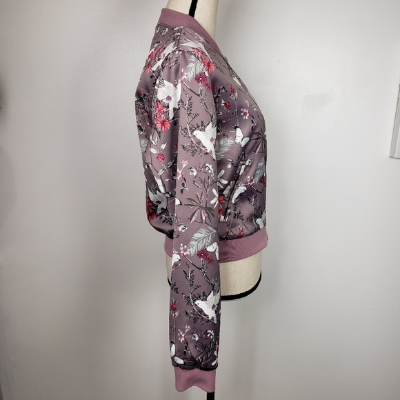 Aeropostale Purple Floral Satin Bomber Jacket M - Picture 8 of 16